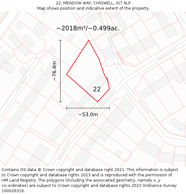 22, MEADOW WAY, CHIGWELL, IG7 6LP: Plot and title map