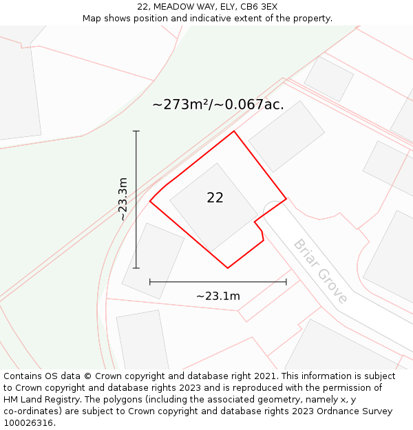 22, MEADOW WAY, ELY, CB6 3EX: Plot and title map