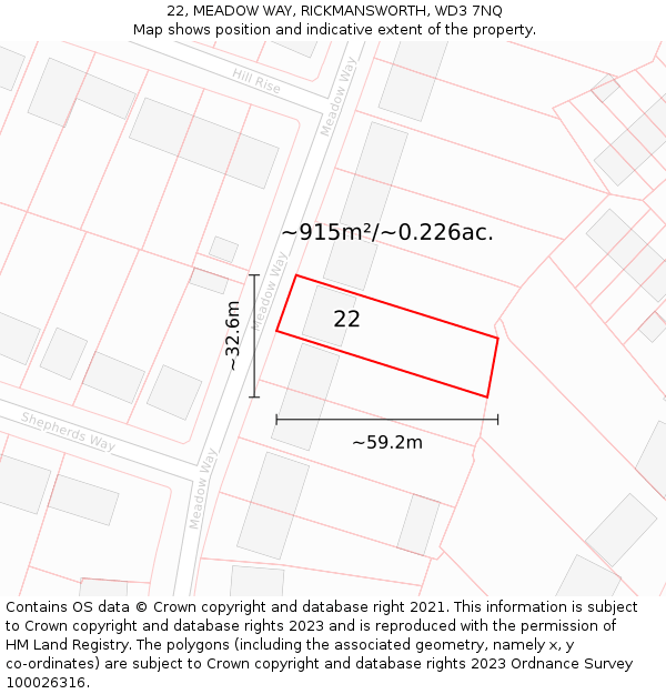 22, MEADOW WAY, RICKMANSWORTH, WD3 7NQ: Plot and title map
