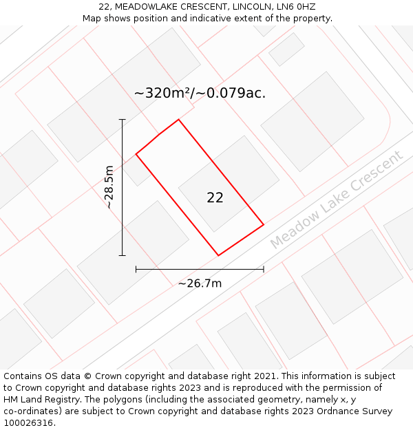 22, MEADOWLAKE CRESCENT, LINCOLN, LN6 0HZ: Plot and title map