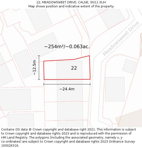 22, MEADOWSWEET DRIVE, CALNE, SN11 0UH: Plot and title map