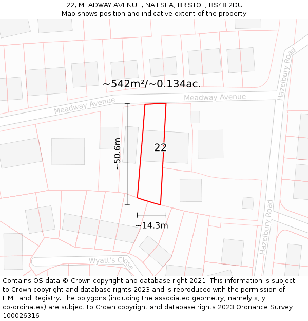 22, MEADWAY AVENUE, NAILSEA, BRISTOL, BS48 2DU: Plot and title map