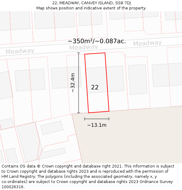 22, MEADWAY, CANVEY ISLAND, SS8 7DJ: Plot and title map