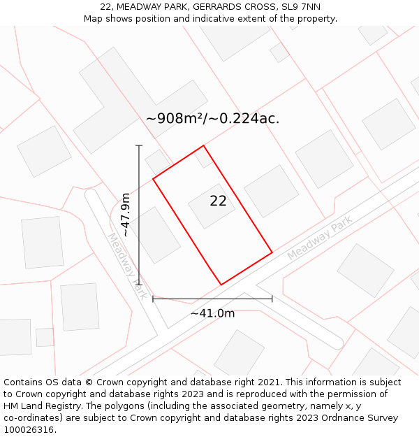 22, MEADWAY PARK, GERRARDS CROSS, SL9 7NN: Plot and title map