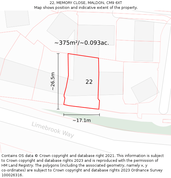 22, MEMORY CLOSE, MALDON, CM9 6XT: Plot and title map