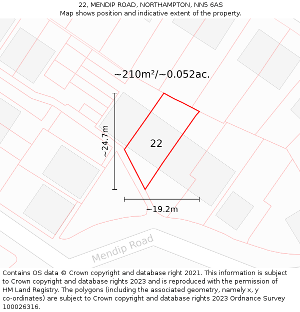 22, MENDIP ROAD, NORTHAMPTON, NN5 6AS: Plot and title map