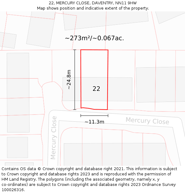 22, MERCURY CLOSE, DAVENTRY, NN11 9HW: Plot and title map