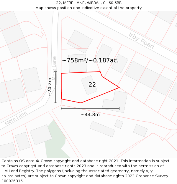 22, MERE LANE, WIRRAL, CH60 6RR: Plot and title map