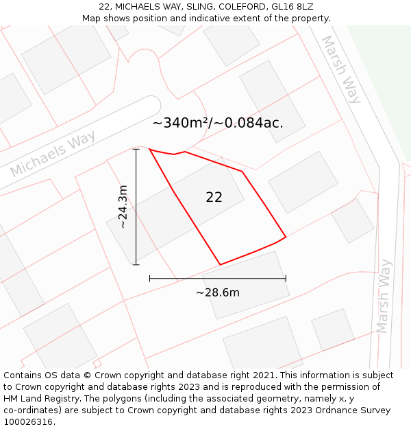 22, MICHAELS WAY, SLING, COLEFORD, GL16 8LZ: Plot and title map