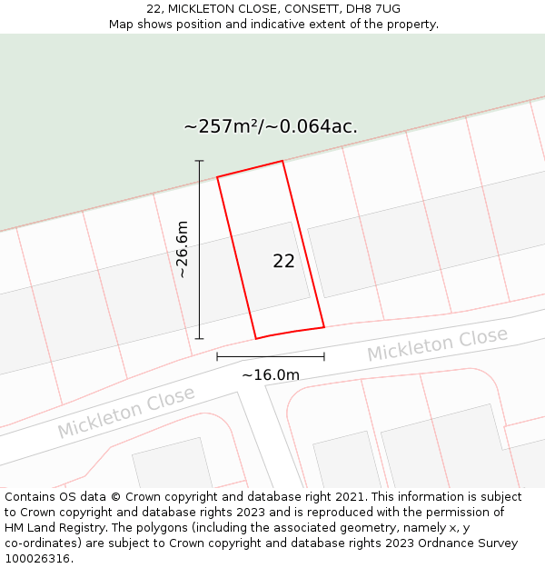 22, MICKLETON CLOSE, CONSETT, DH8 7UG: Plot and title map