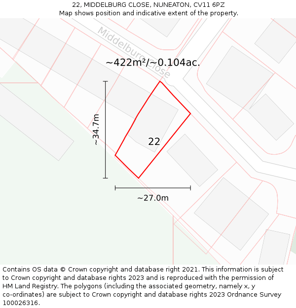 22, MIDDELBURG CLOSE, NUNEATON, CV11 6PZ: Plot and title map