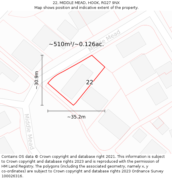 22, MIDDLE MEAD, HOOK, RG27 9NX: Plot and title map