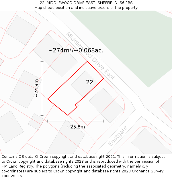 22, MIDDLEWOOD DRIVE EAST, SHEFFIELD, S6 1RS: Plot and title map
