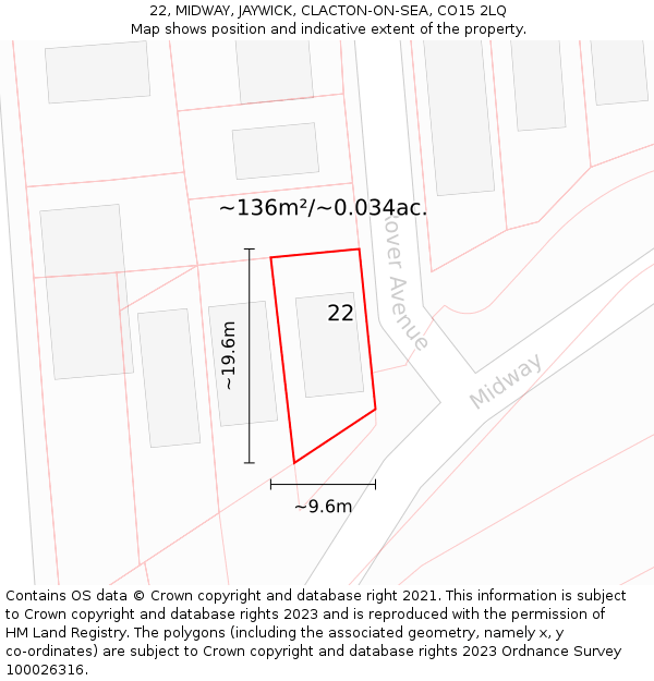 22, MIDWAY, JAYWICK, CLACTON-ON-SEA, CO15 2LQ: Plot and title map