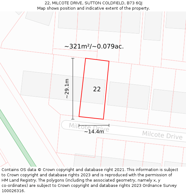 22, MILCOTE DRIVE, SUTTON COLDFIELD, B73 6QJ: Plot and title map