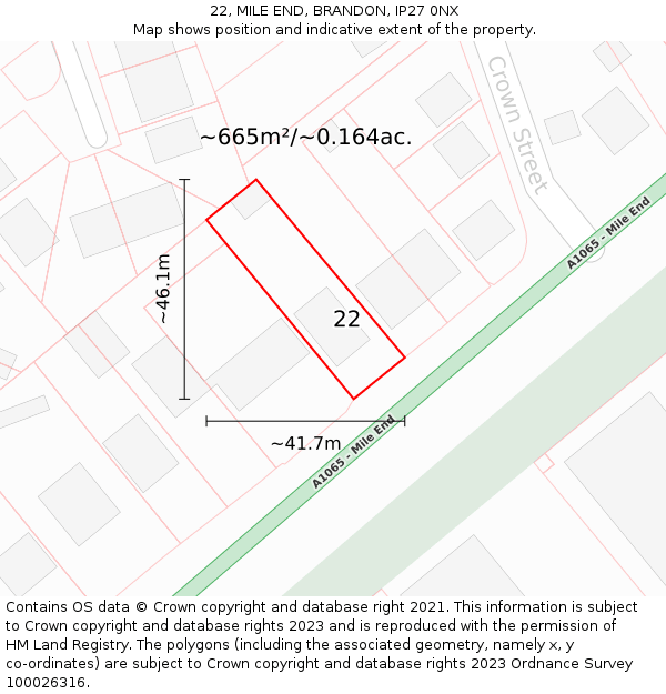 22, MILE END, BRANDON, IP27 0NX: Plot and title map