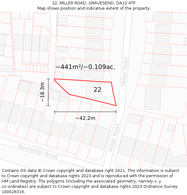 22, MILLER ROAD, GRAVESEND, DA12 4TP: Plot and title map