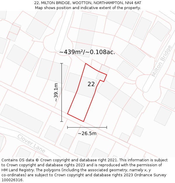22, MILTON BRIDGE, WOOTTON, NORTHAMPTON, NN4 6AT: Plot and title map