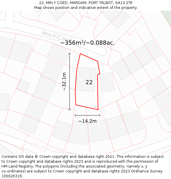 22, MIN Y COED, MARGAM, PORT TALBOT, SA13 2TE: Plot and title map