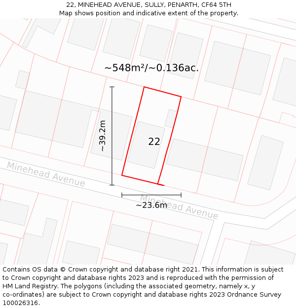 22, MINEHEAD AVENUE, SULLY, PENARTH, CF64 5TH: Plot and title map