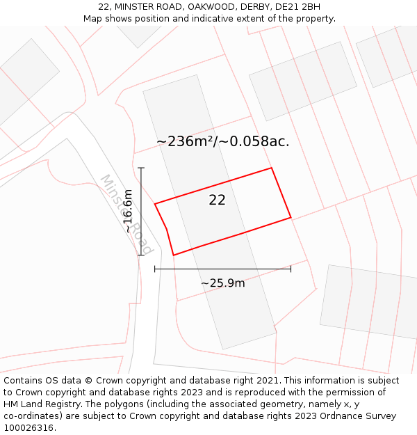 22, MINSTER ROAD, OAKWOOD, DERBY, DE21 2BH: Plot and title map