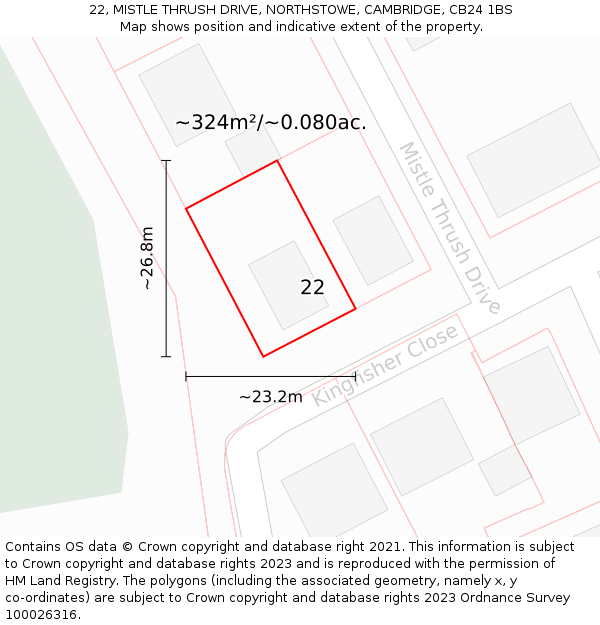 22, MISTLE THRUSH DRIVE, NORTHSTOWE, CAMBRIDGE, CB24 1BS: Plot and title map