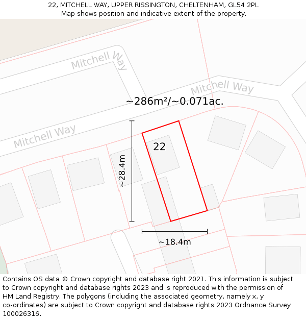 22, MITCHELL WAY, UPPER RISSINGTON, CHELTENHAM, GL54 2PL: Plot and title map