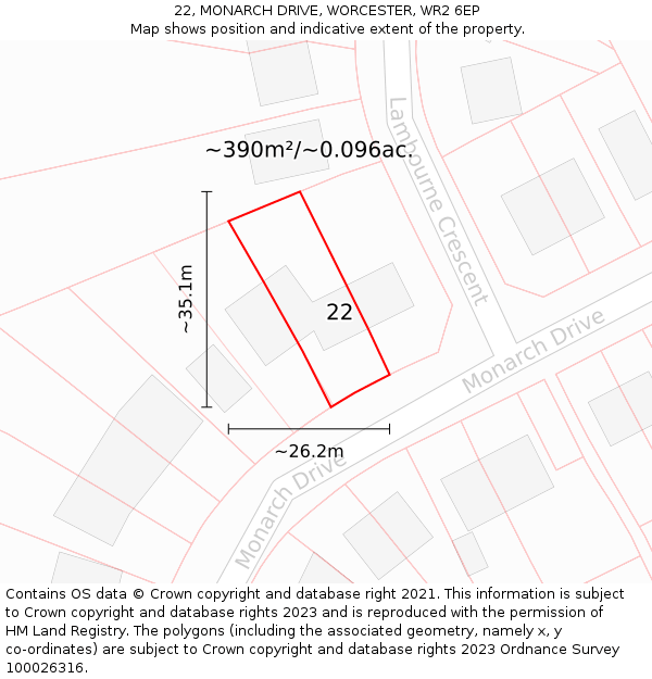 22, MONARCH DRIVE, WORCESTER, WR2 6EP: Plot and title map