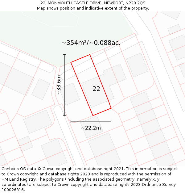 22, MONMOUTH CASTLE DRIVE, NEWPORT, NP20 2QS: Plot and title map
