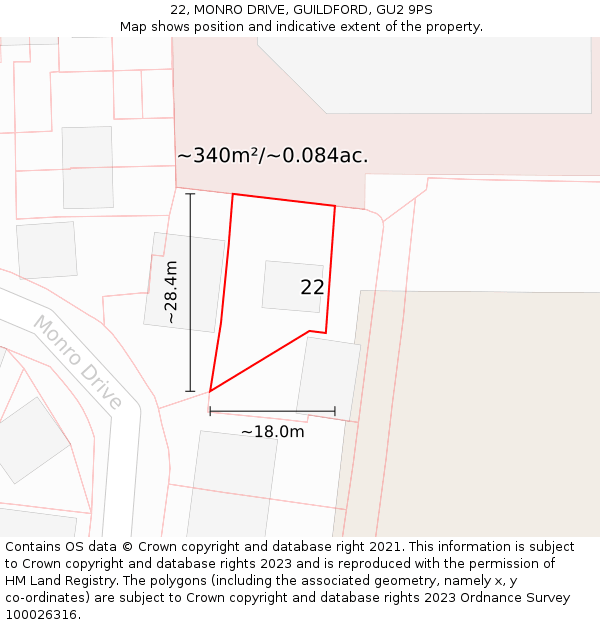 22, MONRO DRIVE, GUILDFORD, GU2 9PS: Plot and title map