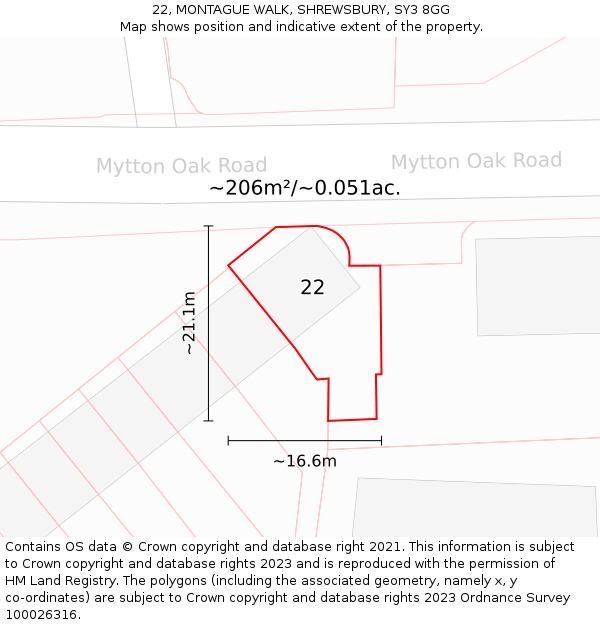 22, MONTAGUE WALK, SHREWSBURY, SY3 8GG: Plot and title map