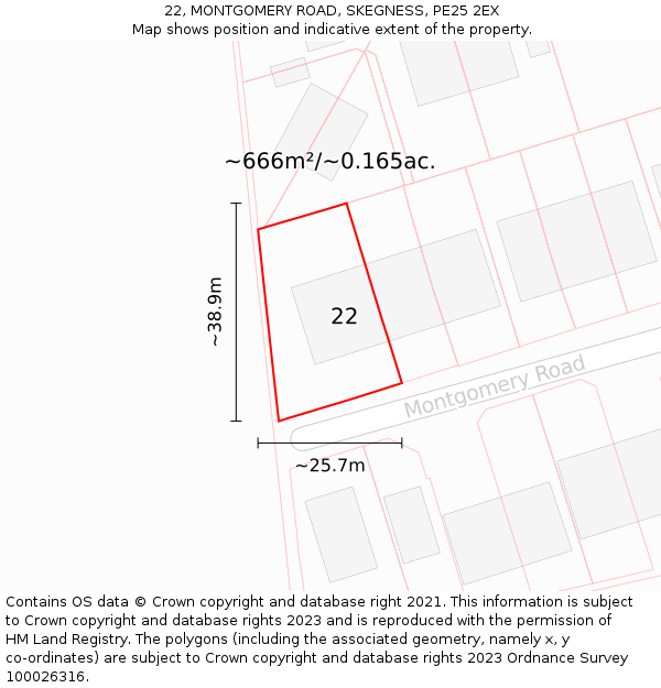 22, MONTGOMERY ROAD, SKEGNESS, PE25 2EX: Plot and title map