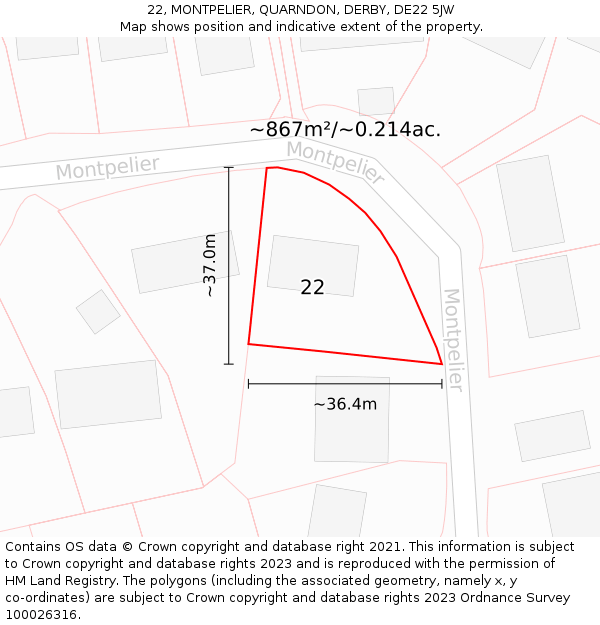 22, MONTPELIER, QUARNDON, DERBY, DE22 5JW: Plot and title map