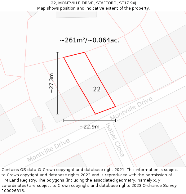 22, MONTVILLE DRIVE, STAFFORD, ST17 9XJ: Plot and title map