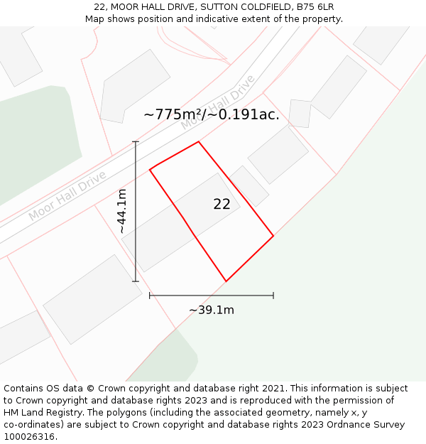 22, MOOR HALL DRIVE, SUTTON COLDFIELD, B75 6LR: Plot and title map