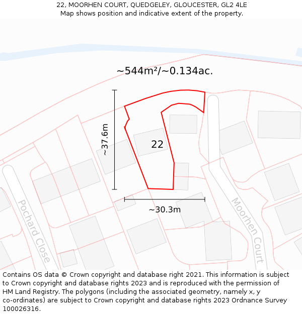 22, MOORHEN COURT, QUEDGELEY, GLOUCESTER, GL2 4LE: Plot and title map