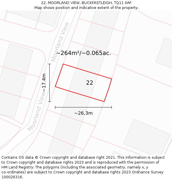 22, MOORLAND VIEW, BUCKFASTLEIGH, TQ11 0AF: Plot and title map