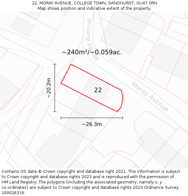 22, MORAY AVENUE, COLLEGE TOWN, SANDHURST, GU47 0RN: Plot and title map