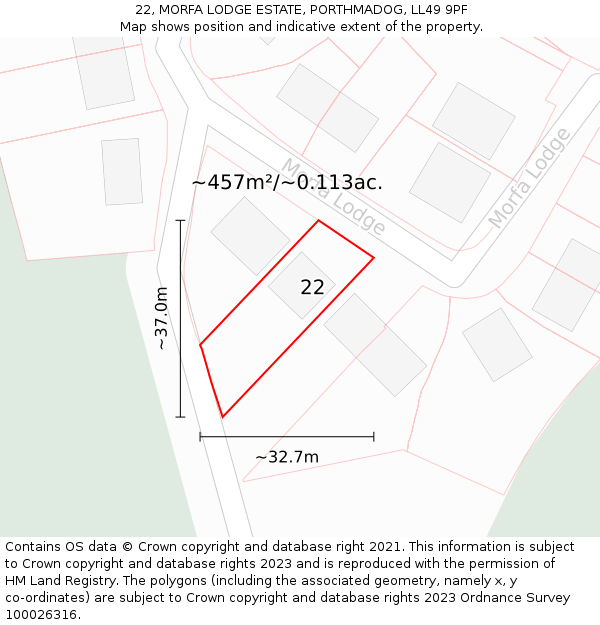 22, MORFA LODGE ESTATE, PORTHMADOG, LL49 9PF: Plot and title map