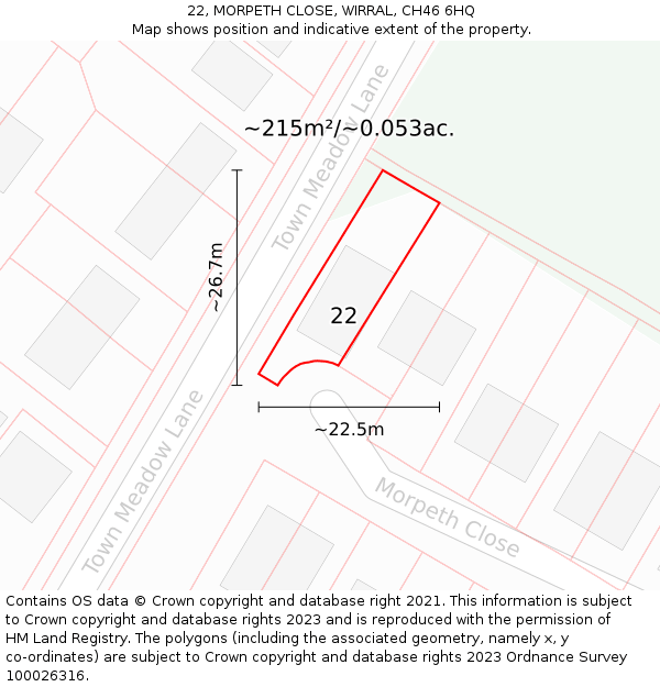 22, MORPETH CLOSE, WIRRAL, CH46 6HQ: Plot and title map