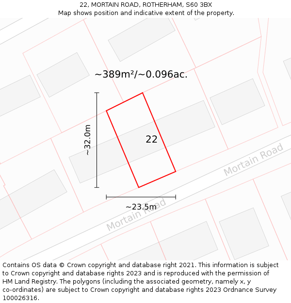 22, MORTAIN ROAD, ROTHERHAM, S60 3BX: Plot and title map