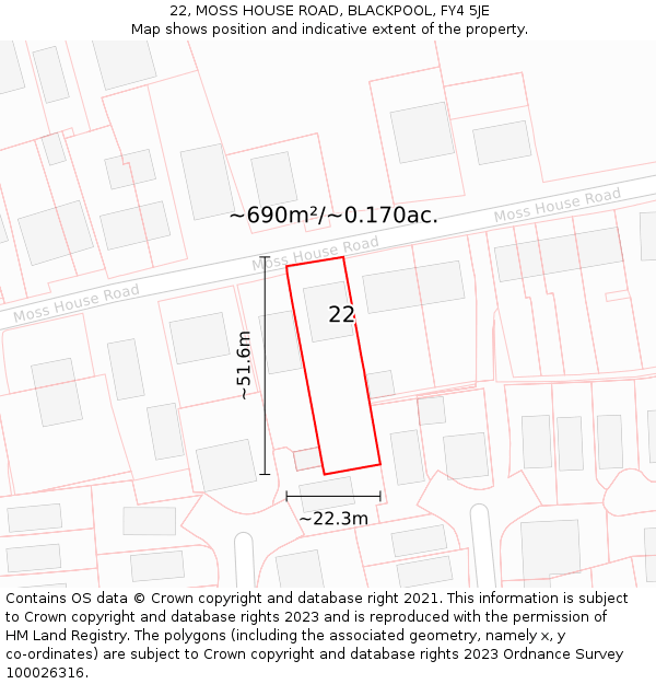 22, MOSS HOUSE ROAD, BLACKPOOL, FY4 5JE: Plot and title map