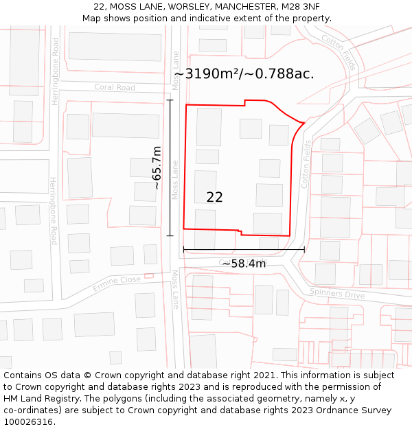 22, MOSS LANE, WORSLEY, MANCHESTER, M28 3NF: Plot and title map