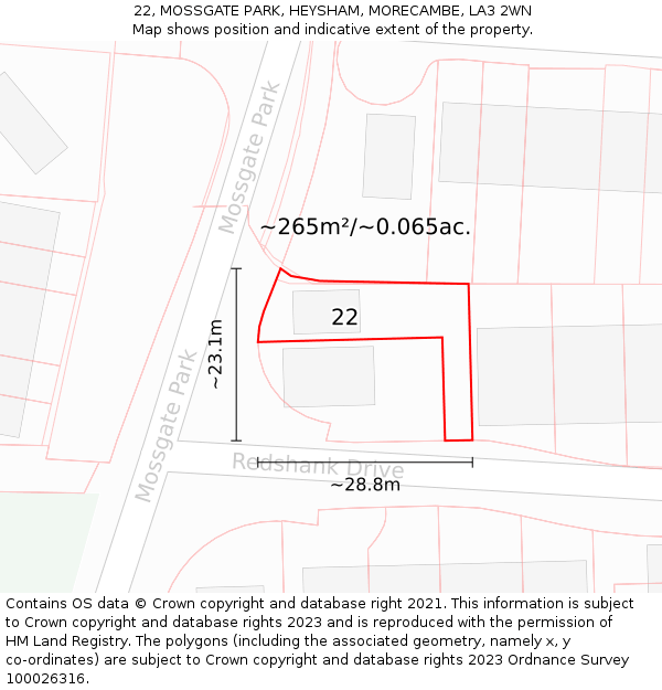 22, MOSSGATE PARK, HEYSHAM, MORECAMBE, LA3 2WN: Plot and title map