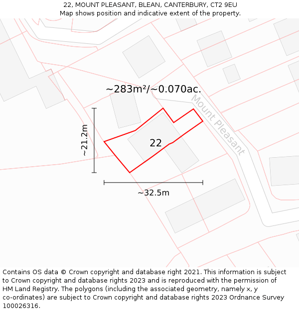 22, MOUNT PLEASANT, BLEAN, CANTERBURY, CT2 9EU: Plot and title map