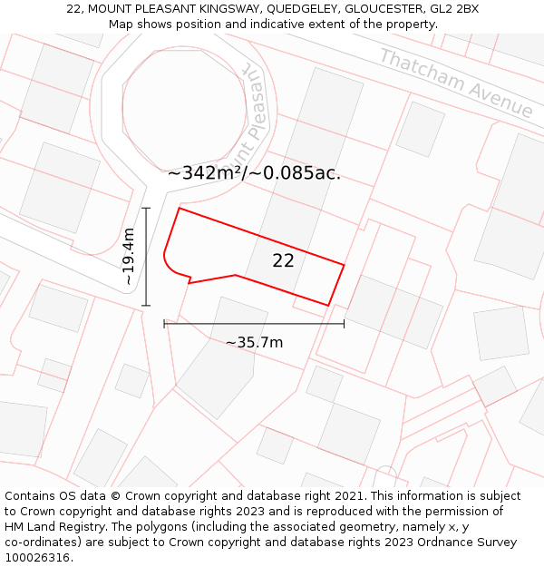 22, MOUNT PLEASANT KINGSWAY, QUEDGELEY, GLOUCESTER, GL2 2BX: Plot and title map