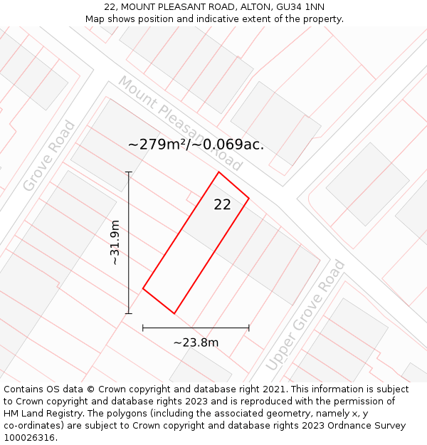 22, MOUNT PLEASANT ROAD, ALTON, GU34 1NN: Plot and title map