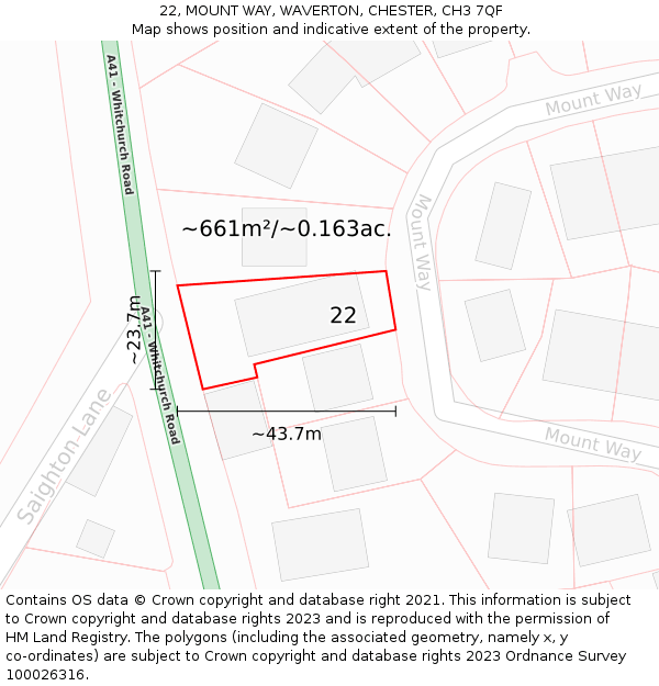 22, MOUNT WAY, WAVERTON, CHESTER, CH3 7QF: Plot and title map