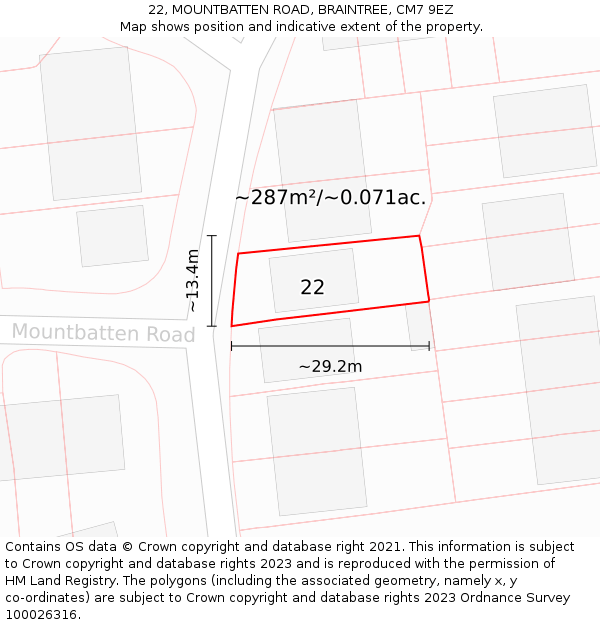22, MOUNTBATTEN ROAD, BRAINTREE, CM7 9EZ: Plot and title map