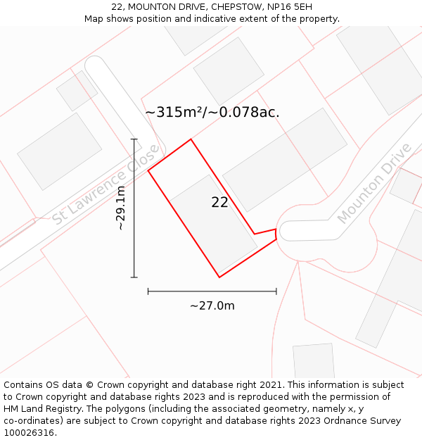 22, MOUNTON DRIVE, CHEPSTOW, NP16 5EH: Plot and title map